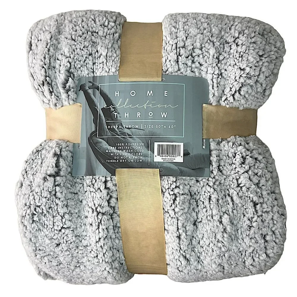 Home Collection Sherpa Throw Gray and White